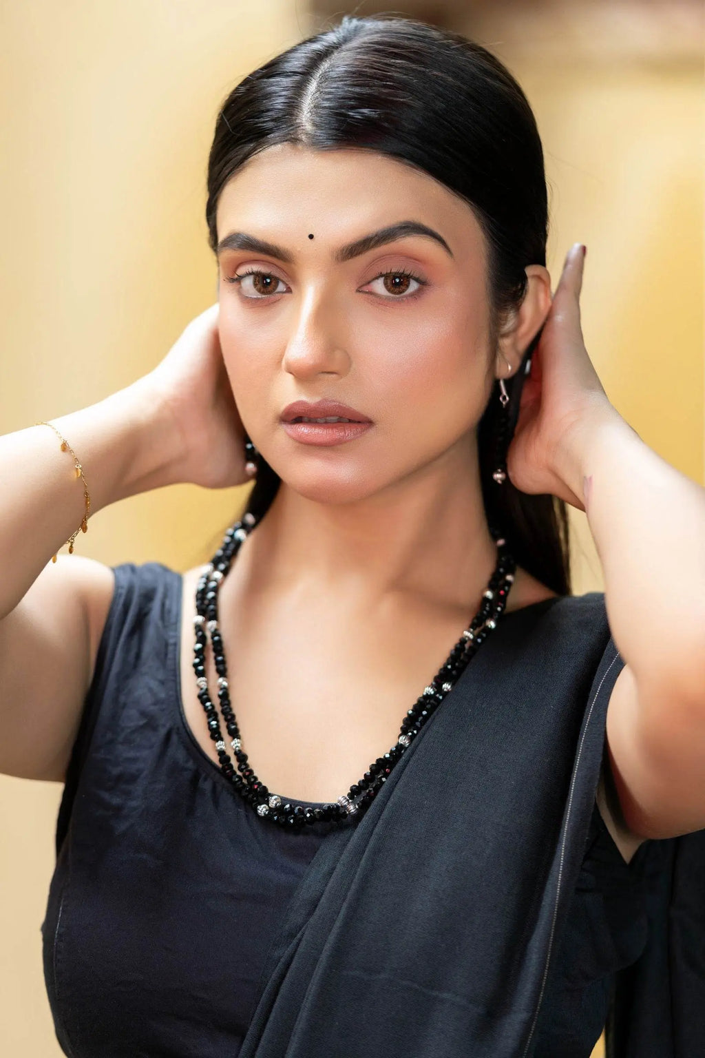 Handmade Double Layer Black Crystal German Silver Beads Necklace with Earrings Jewelry Set - Lookandadorn.com