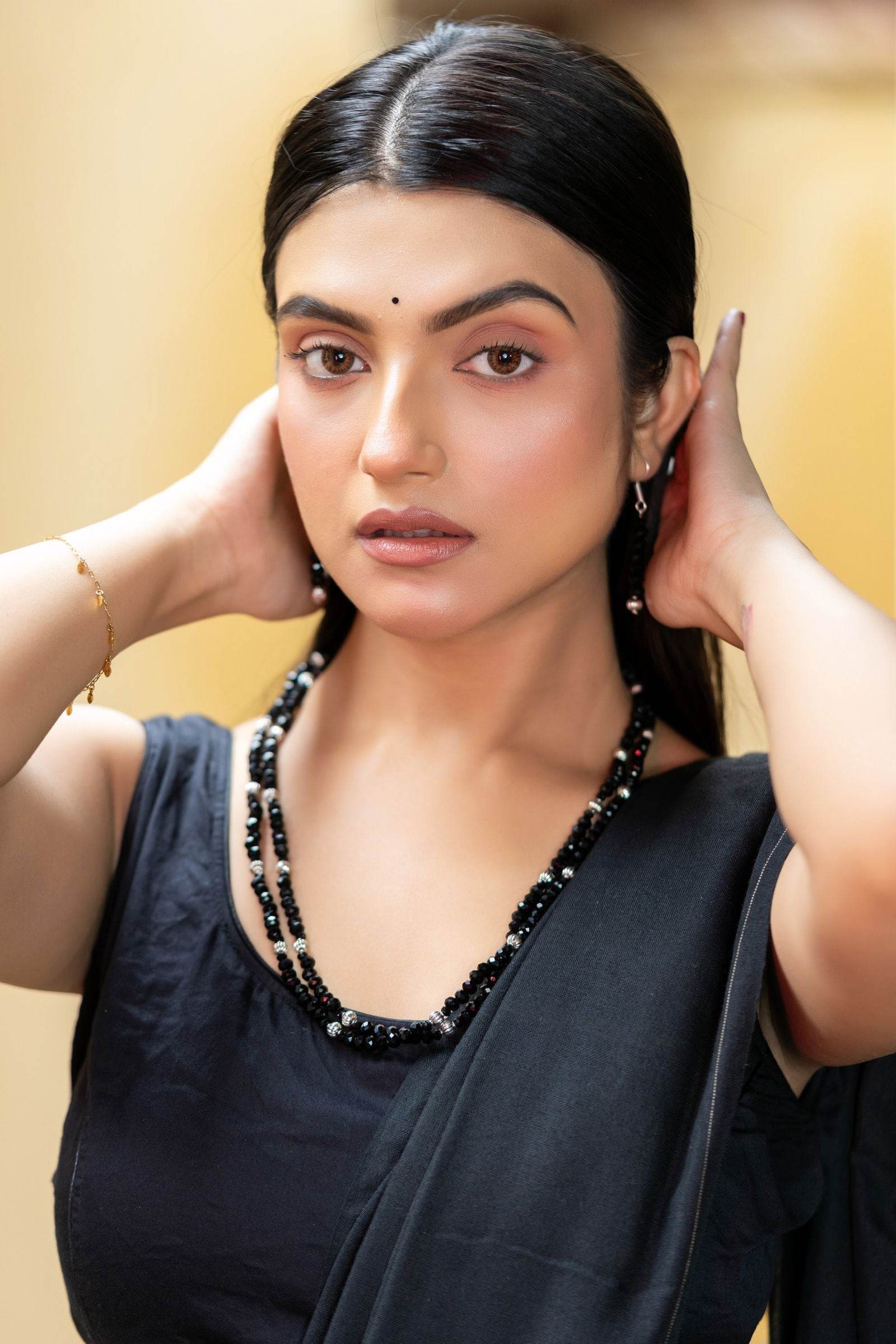 Handmade Double Layer Black Crystal German Silver Beads Necklace with Earrings Jewelry Set - Lookandadorn.com