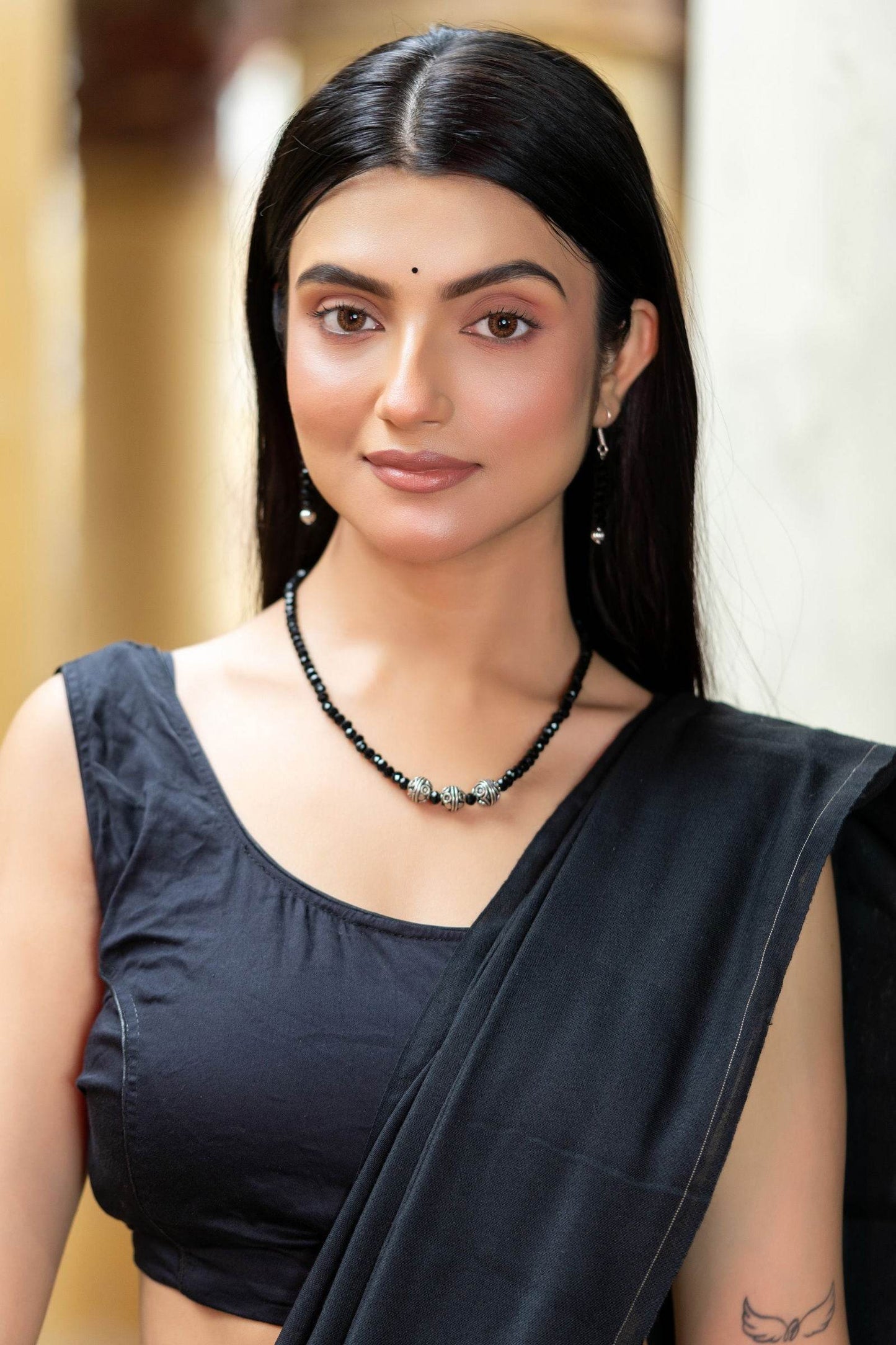 Handmade Black Crystal German Silver Beads Necklace with Earrings Jewelry Set - Lookandadorn.com