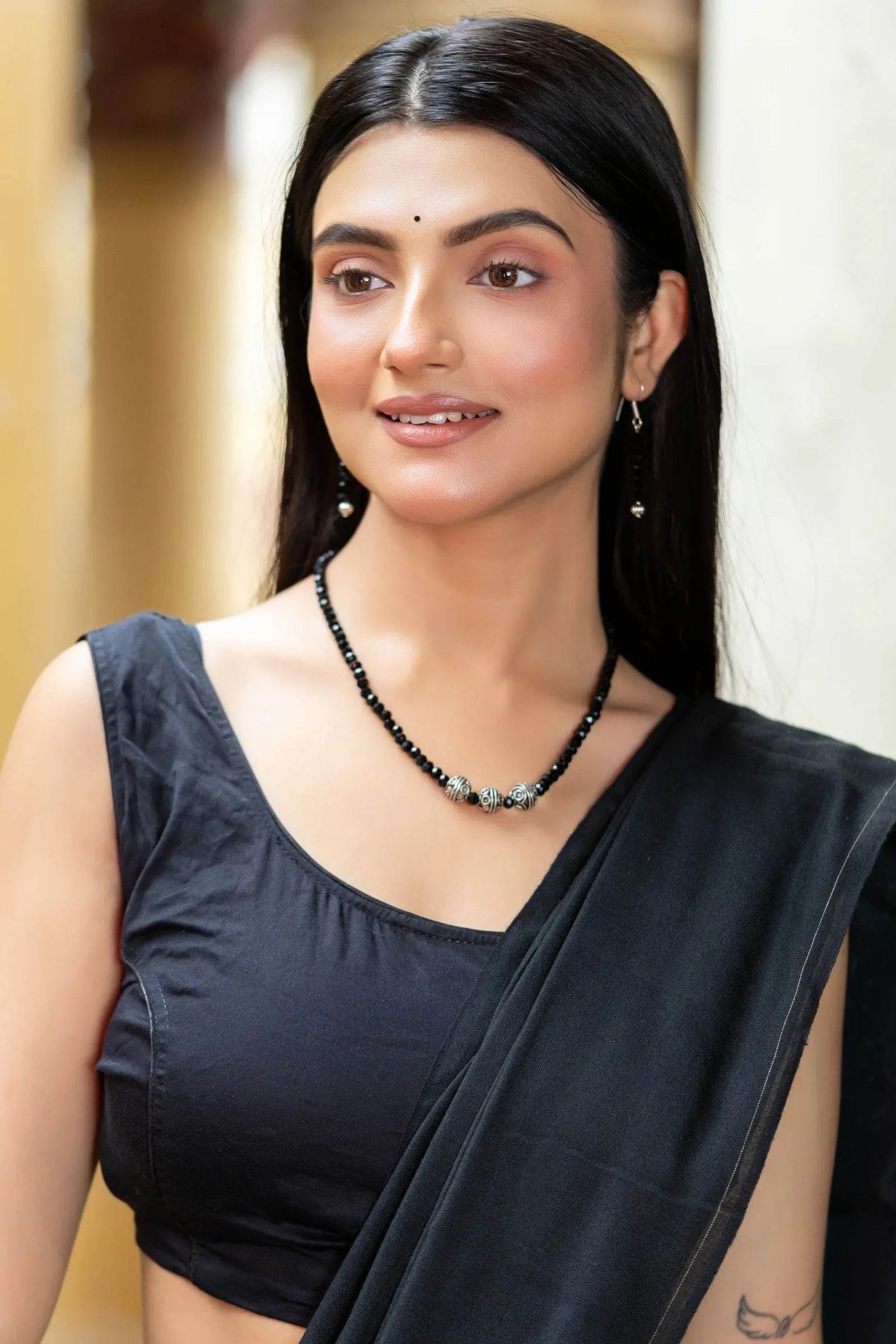 Handmade Black Crystal German Silver Beads Necklace with Earrings Jewelry Set - Lookandadorn.com