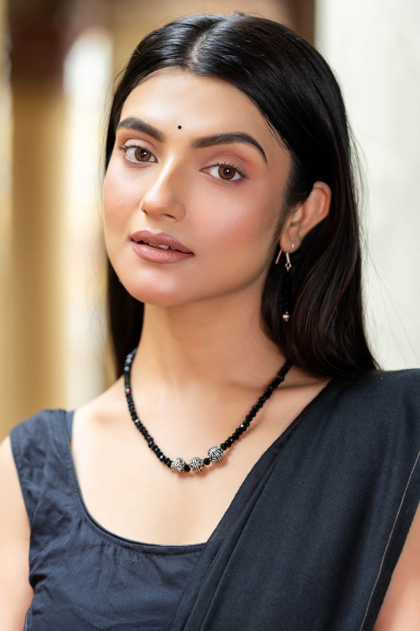 Handmade Black Crystal German Silver Beads Necklace with Earrings Jewelry Set - Lookandadorn.com