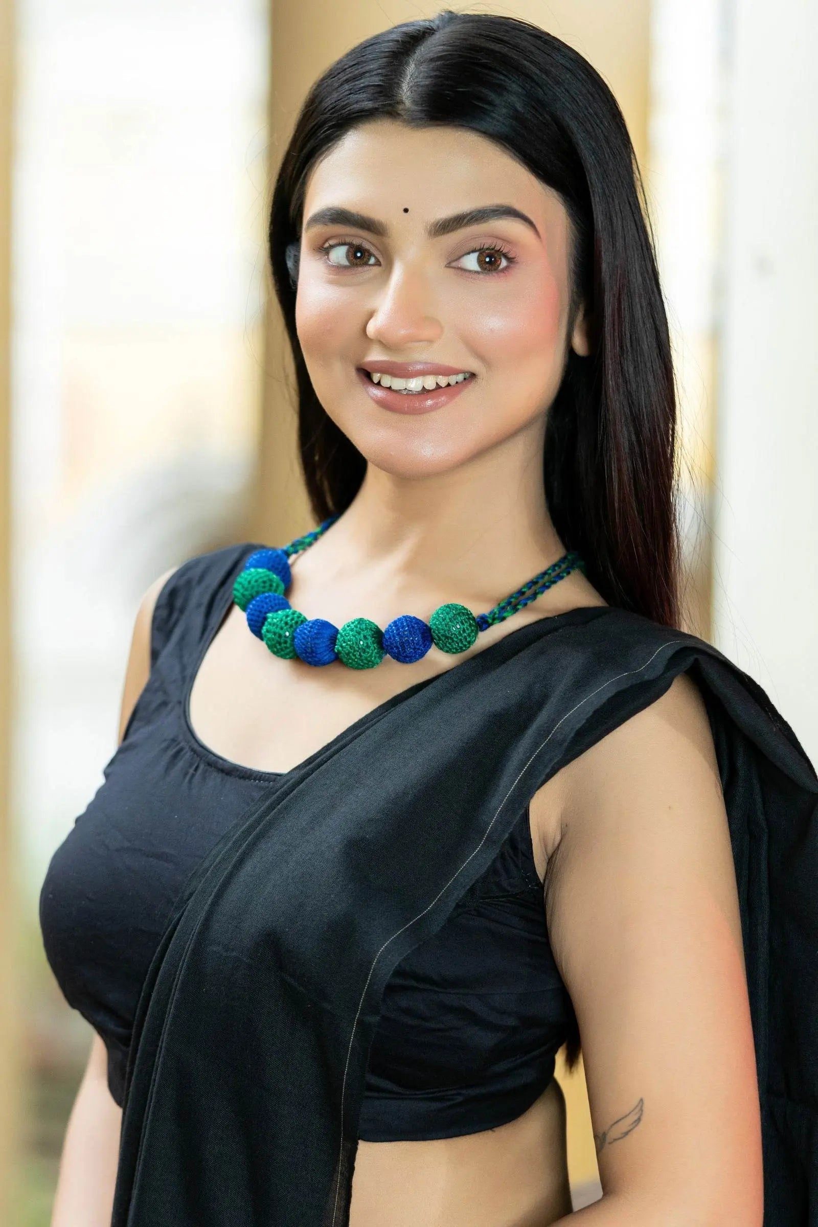 Handmade Blue Green Fabric Ball Necklace - Unique Choker with Elegant Design for Standout Style - Lookandadorn.com