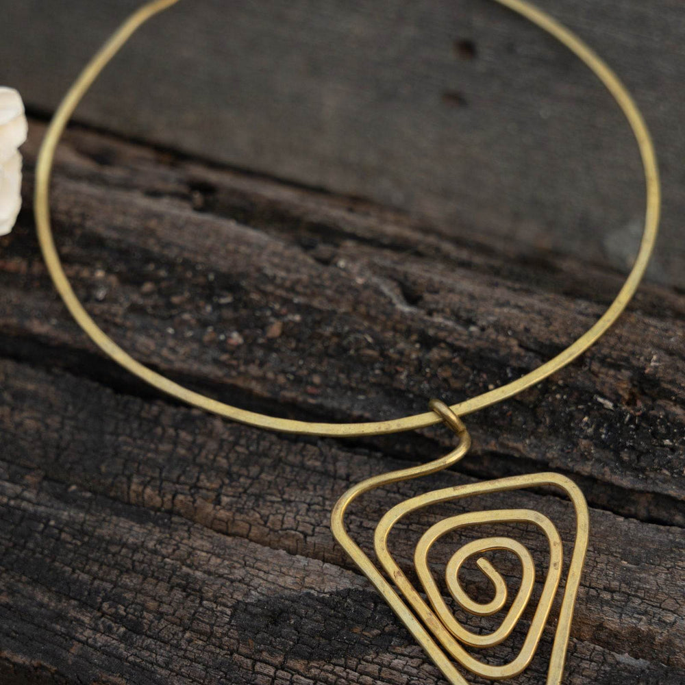 Handmade Brass Dokra Triangular Spiral Necklace - Unique Artistry for Ethnic & Western Styles - Lookandadorn.com
