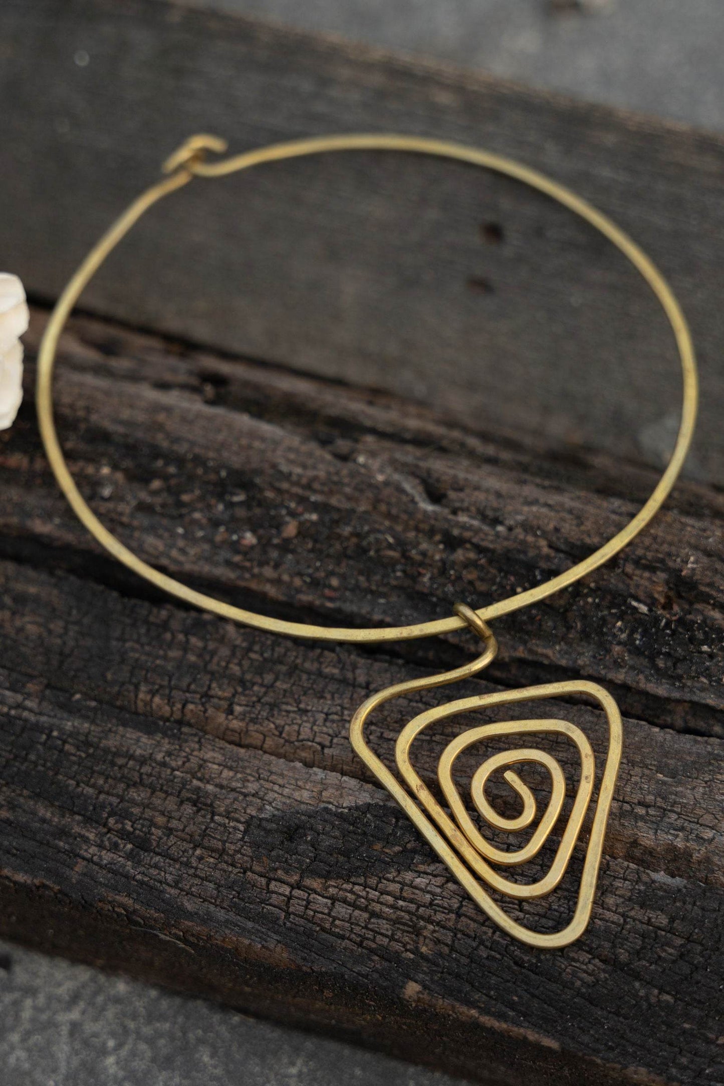 Handmade Brass Dokra Triangular Spiral Necklace - Unique Artistry for Ethnic & Western Styles - Lookandadorn.com