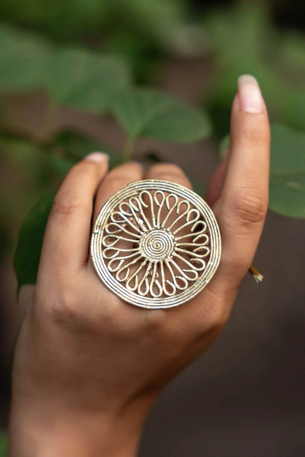 Handmade Circular Dokra Brass Adjustable Finger Rings | Unique Indian Jewelry with Intricate Artistry - Lookandadorn.com