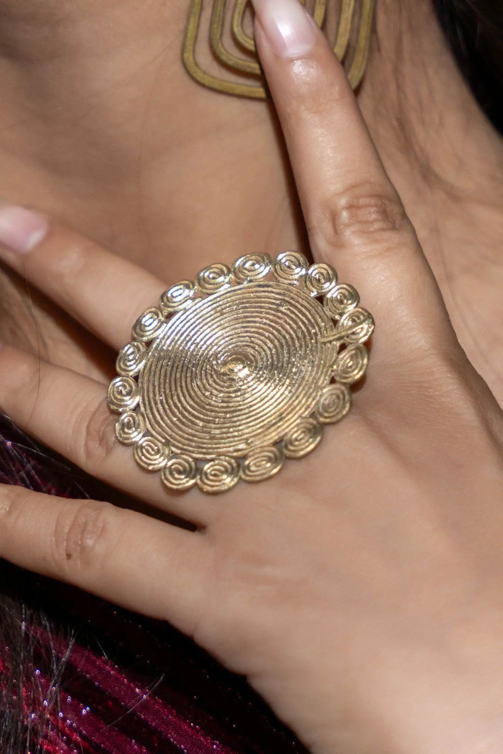 Handmade Circular Floral Dokra Brass Adjustable Finger Ring - Unique Durable Boho Jewelry - Lookandadorn.com