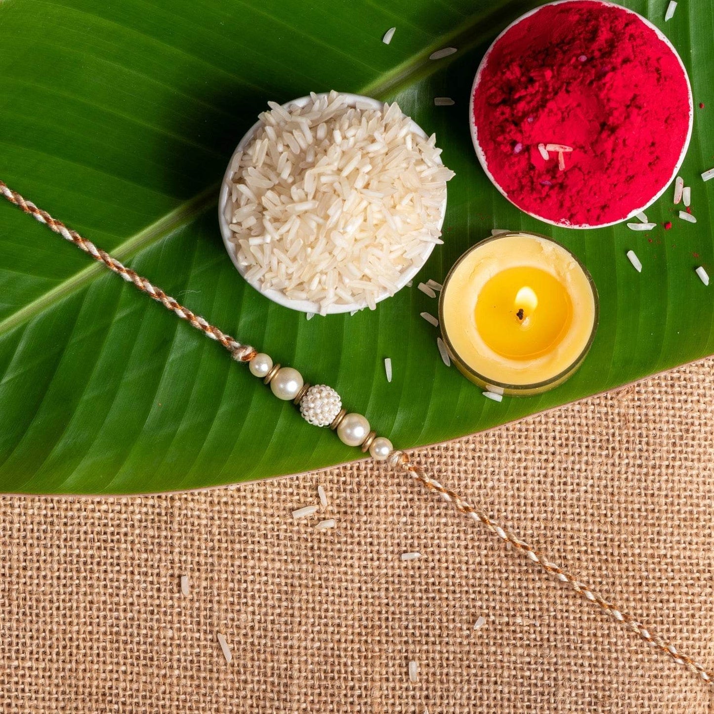 Handmade Designer Beaded Pearl Rakhi with Roli and Chawal for Brother - Traditional Love Token - Lookandadorn.com