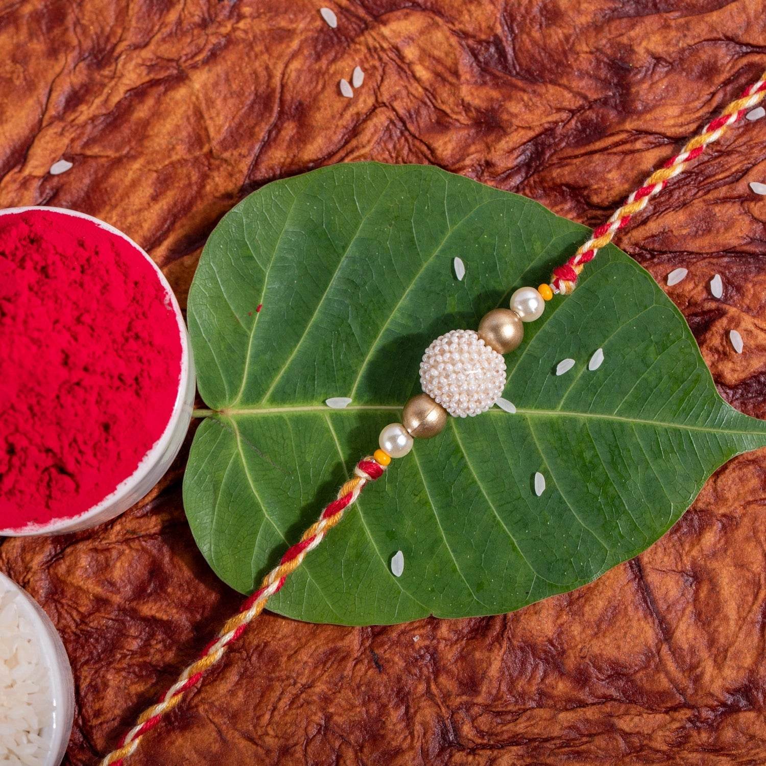 Handmade Designer Pearl Rakhi With Roli And Chawal - Traditional Craftsmanship For Raksha Bandhan - Lookandadorn.com