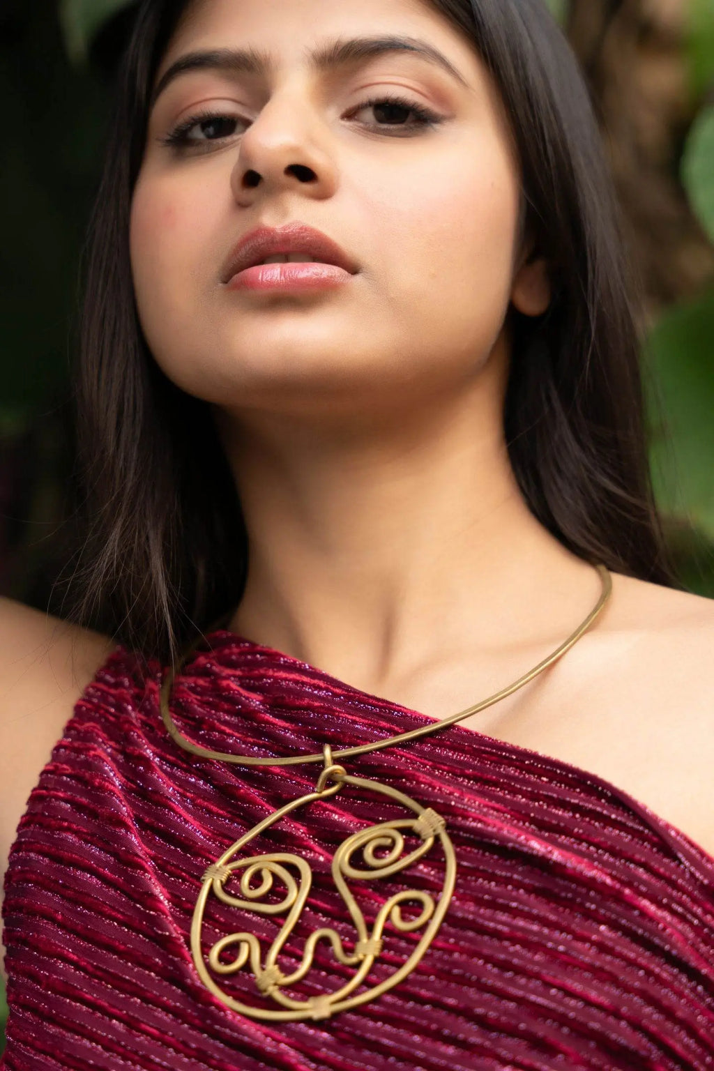 Artistic Handmade Dokra Brass Abstract Face Spiral Necklace - Unique Statement Jewelry Piece - Lookandadorn.com