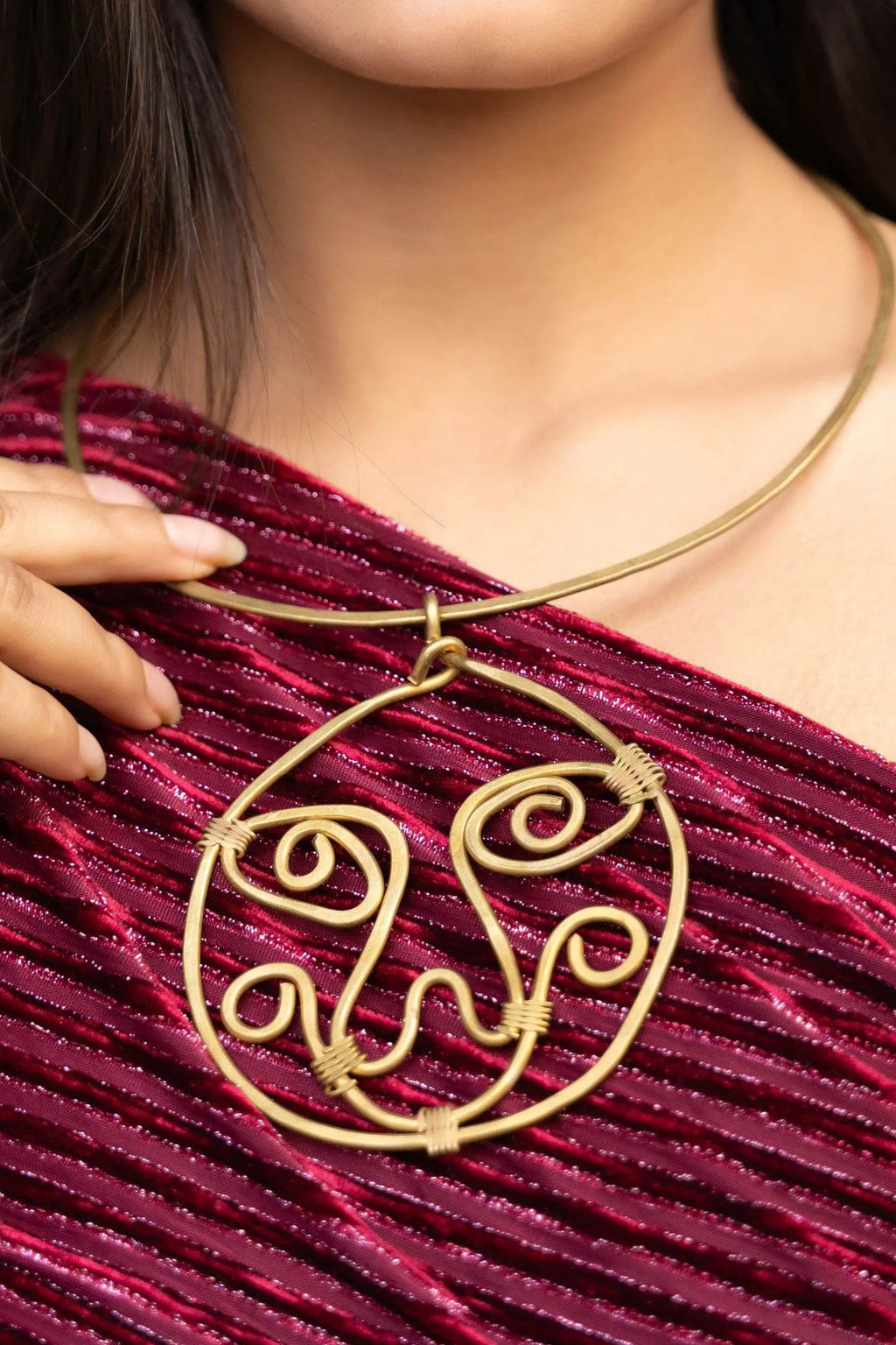 Artistic Handmade Dokra Brass Abstract Face Spiral Necklace - Unique Statement Jewelry Piece - Lookandadorn.com