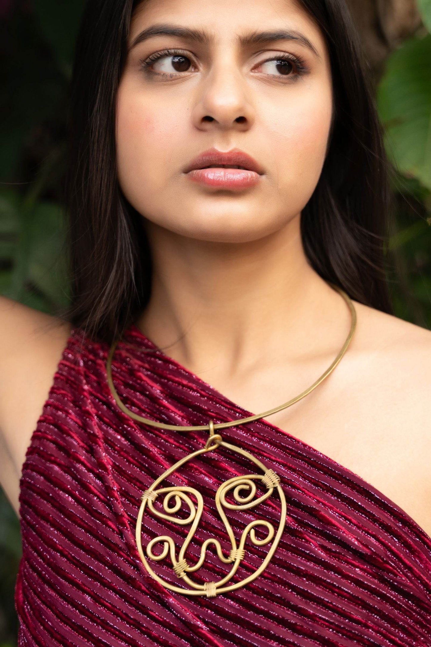 Artistic Handmade Dokra Brass Abstract Face Spiral Necklace - Unique Statement Jewelry Piece - Lookandadorn.com