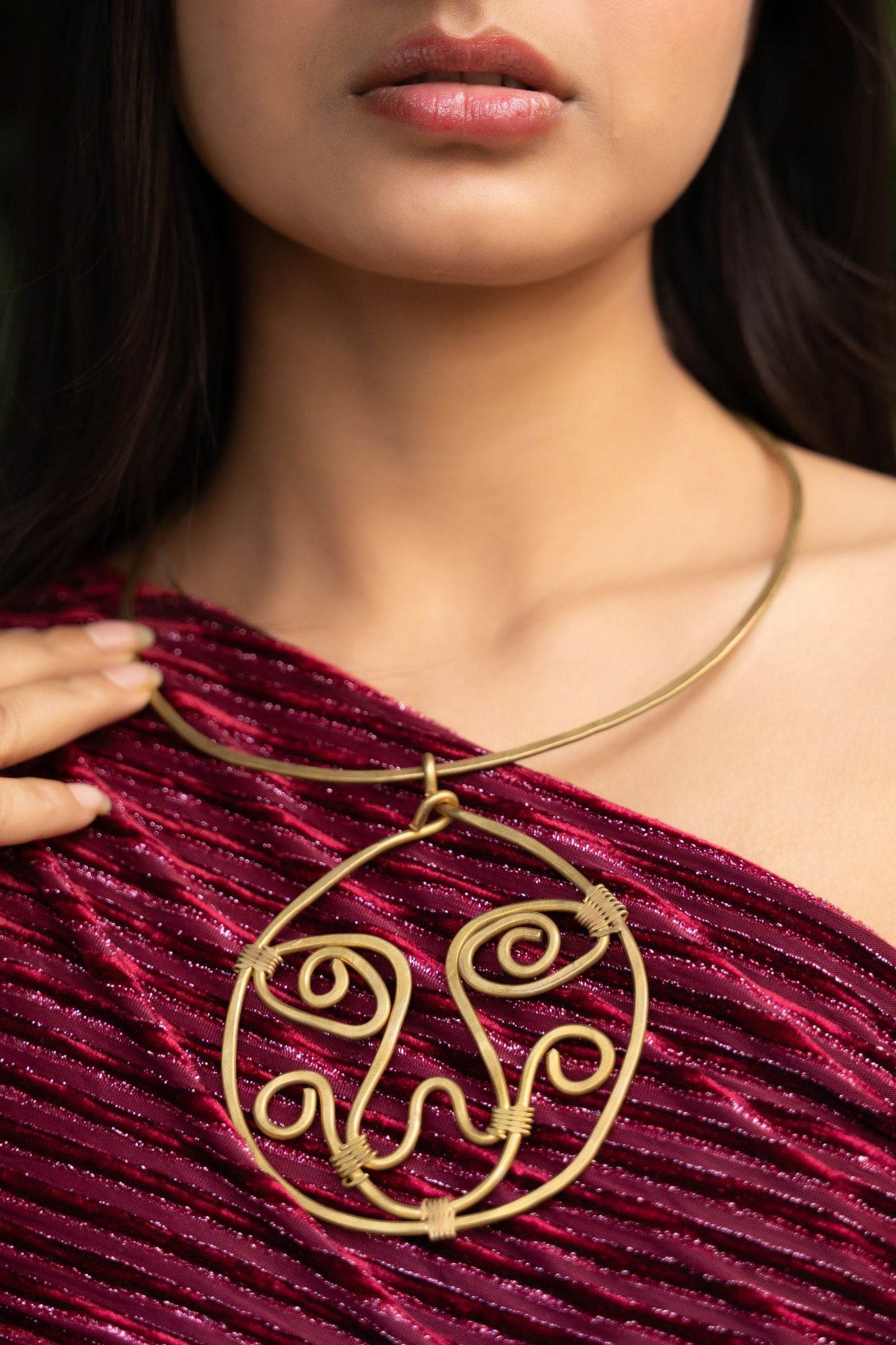Artistic Handmade Dokra Brass Abstract Face Spiral Necklace - Unique Statement Jewelry Piece - Lookandadorn.com