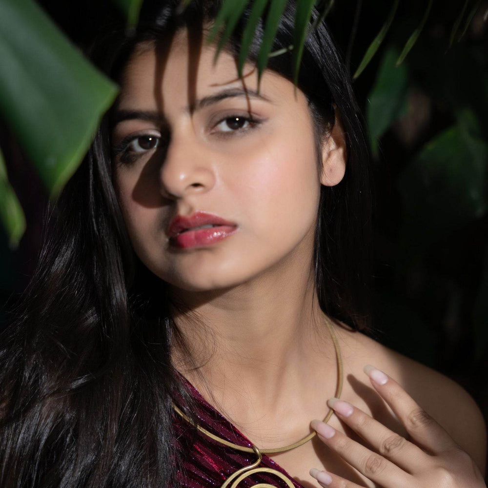 Handmade Dokra Brass Circular Spiral Hasli Necklace with Intricate Design for Ethnic and Western Styles - Lookandadorn.com