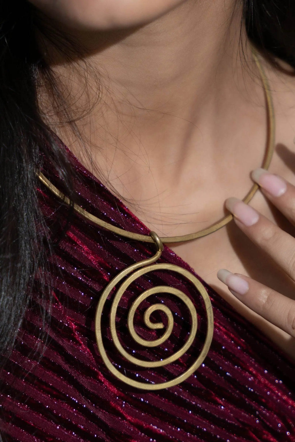 Handmade Dokra Brass Circular Spiral Hasli Necklace with Intricate Design for Ethnic and Western Styles - Lookandadorn.com