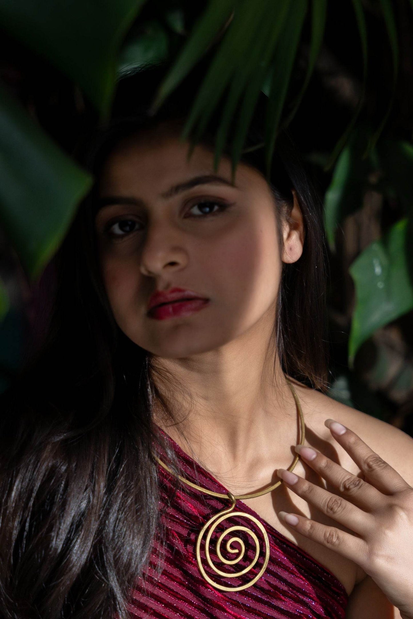 Handmade Dokra Brass Circular Spiral Hasli Necklace with Intricate Design for Ethnic and Western Styles - Lookandadorn.com