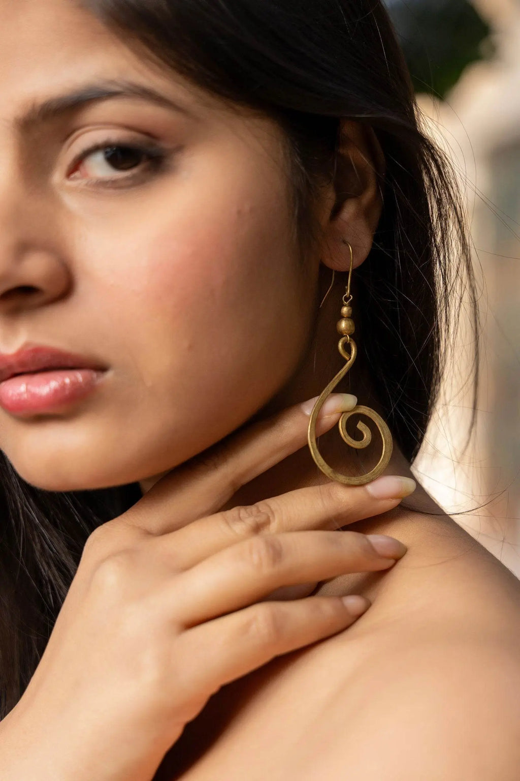 Handmade Dokra Brass Crescent Spiral Earrings