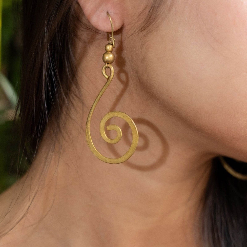 Handmade Dokra Brass Crescent Spiral Earrings - Unique Artistry with Intricate Design - Lookandadorn.com