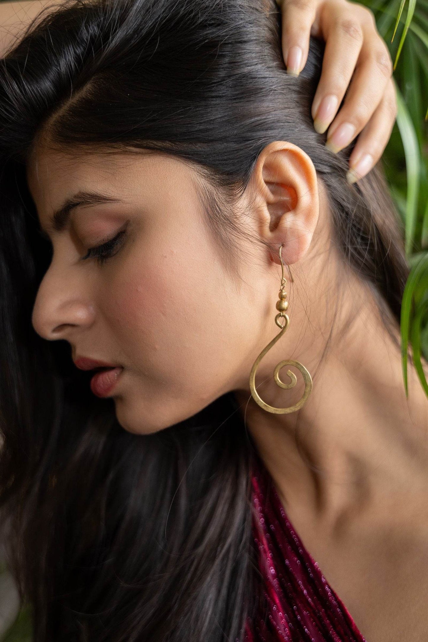 Handmade Dokra Brass Crescent Spiral Earrings - Unique Artistry with Intricate Design - Lookandadorn.com