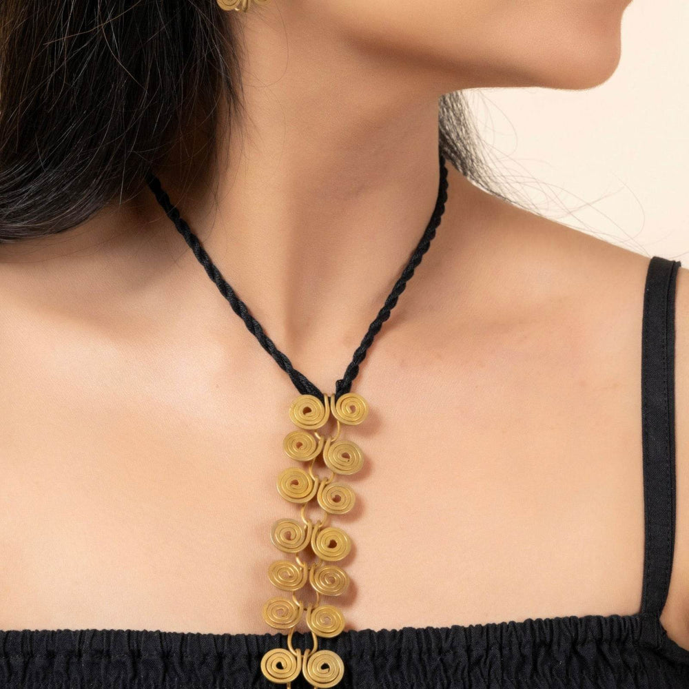 Handmade Dokra Brass Golden Round Spiral Necklace with & Earrings Jewelry Set for Women - Lookandadorn.com