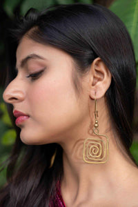 Handmade Dokra Brass Long Square Spiral Earrings with Intricate Design and Artisan Craftsmanship - Lookandadorn.com