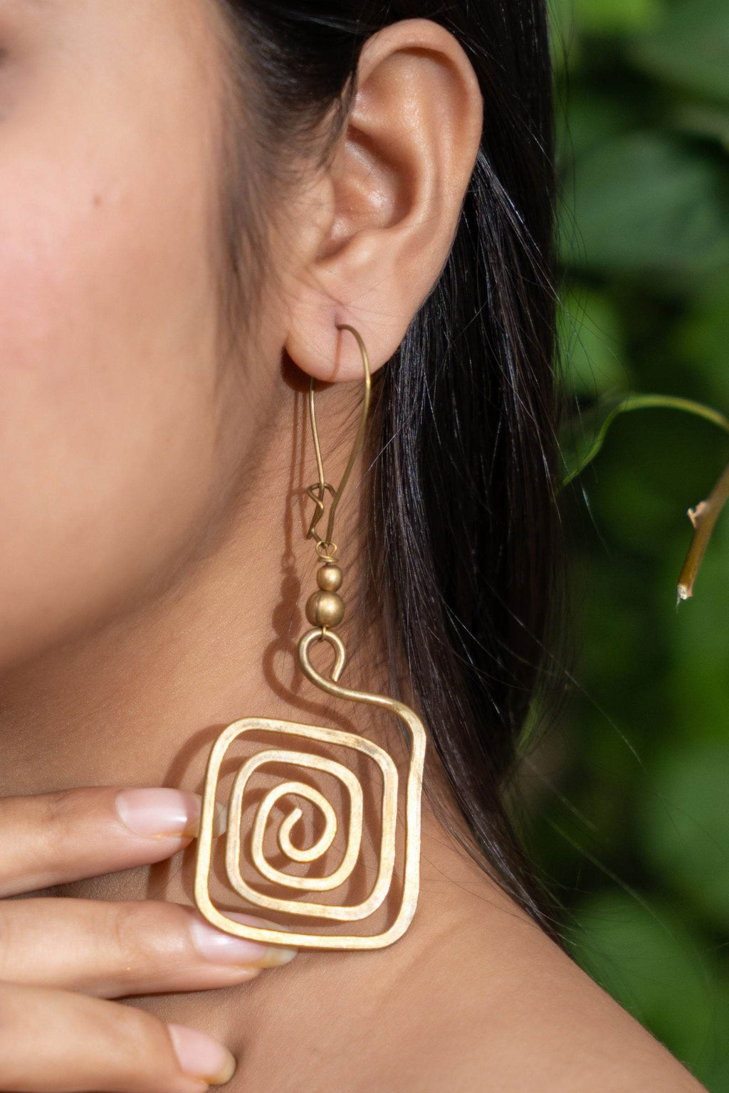 Handmade Dokra Brass Long Square Spiral Earrings with Intricate Design and Artisan Craftsmanship - Lookandadorn.com