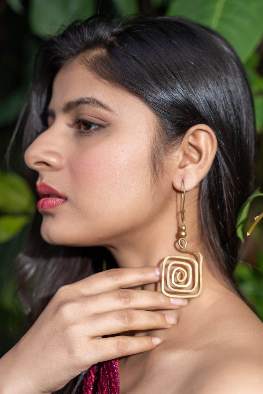 Handmade Dokra Brass Long Square Spiral Earrings with Intricate Design and Artisan Craftsmanship - Lookandadorn.com
