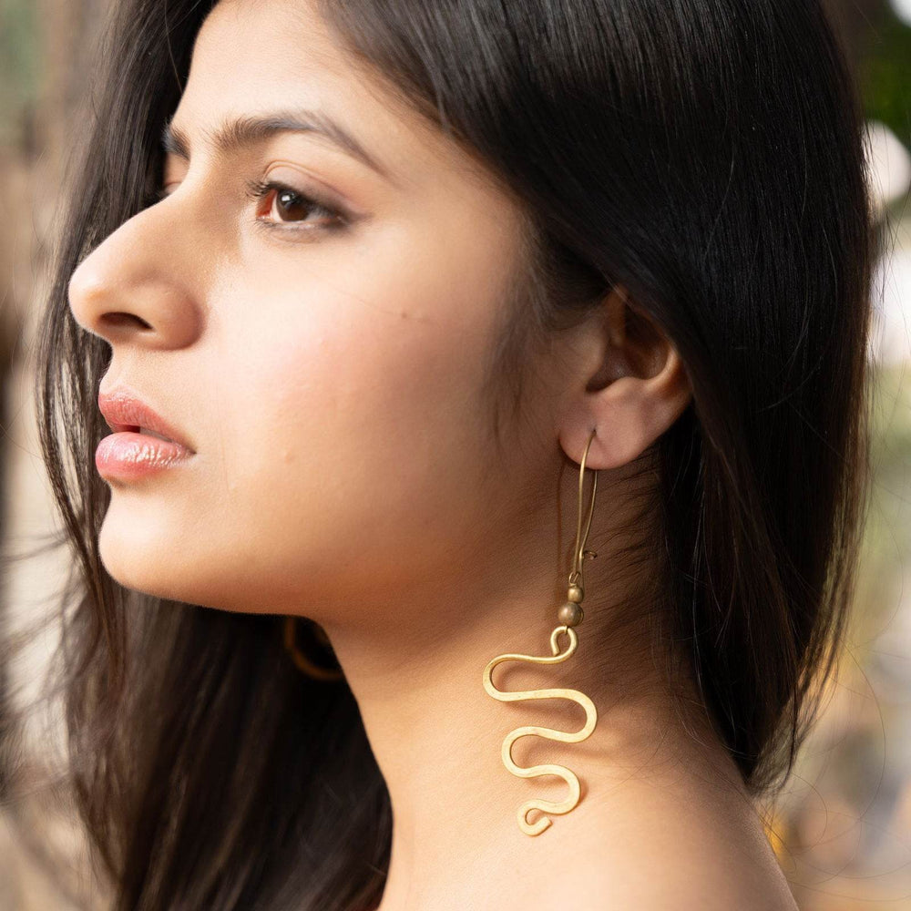 Handmade Dokra Brass Snake Spiral Earrings - Unique Artistry with Intricate Design - Lookandadorn.com