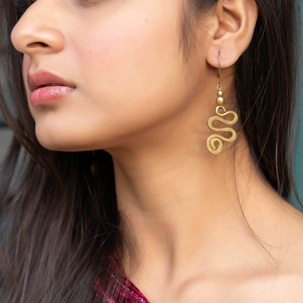 Handmade Dokra Brass Snake Spiral Earrings – Unique Artisan Design for Elegant Style - Lookandadorn.com
