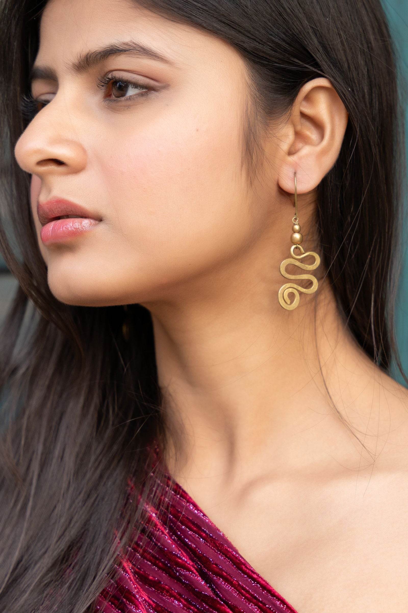 Handmade Dokra Brass Snake Spiral Earrings – Unique Artisan Design for Elegant Style - Lookandadorn.com