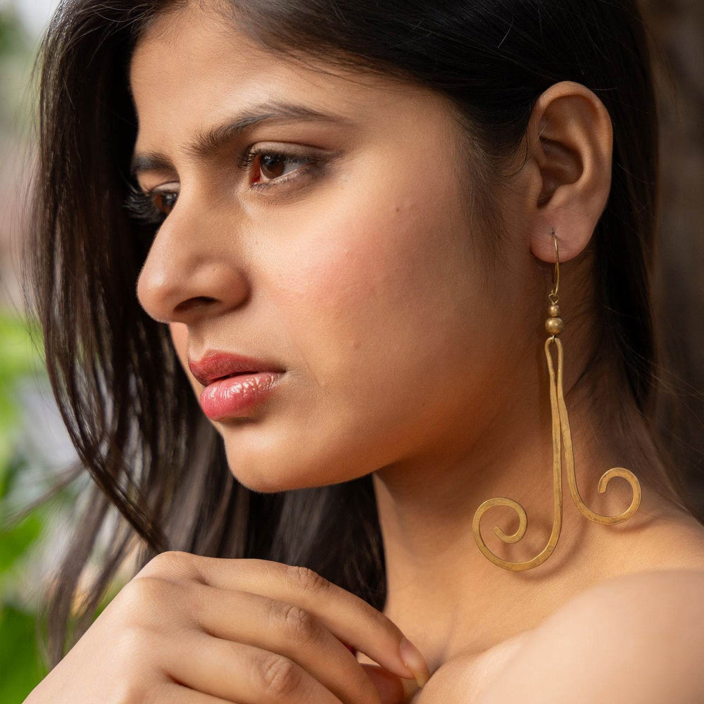 Handmade Dokra Brass Spiral Dangler Earrings - Unique Artisan Crafted Jewelry Piece - Lookandadorn.com