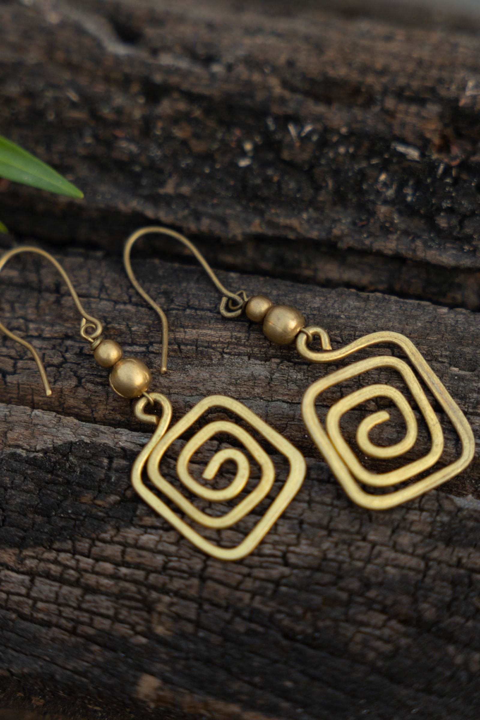 Handmade Dokra Brass Square Spiral Dangle Earrings