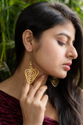 Unique Handmade Dokra Brass Triangular Spiral Earrings - Artistry with Intricate Design - Lookandadorn.com