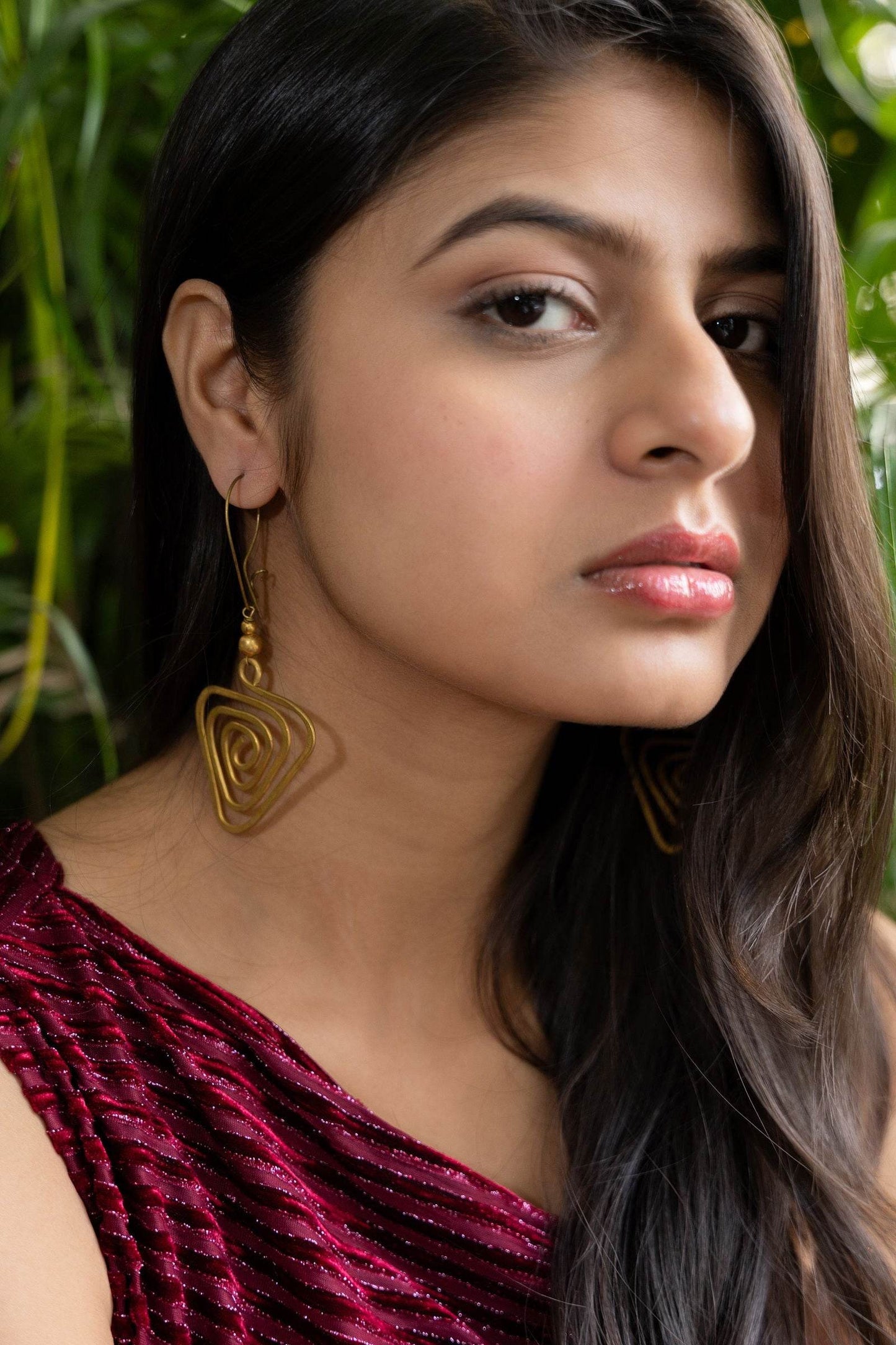 Unique Handmade Dokra Brass Triangular Spiral Earrings - Artistry with Intricate Design - Lookandadorn.com