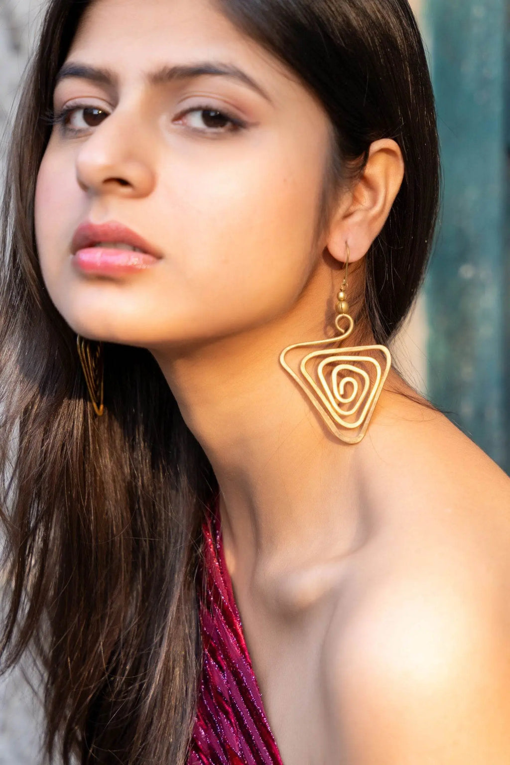 Artisanal Handcrafted Dokra Brass Triangular Spiral Earrings with Intricate Design and Craftsmanship - Lookandadorn.com