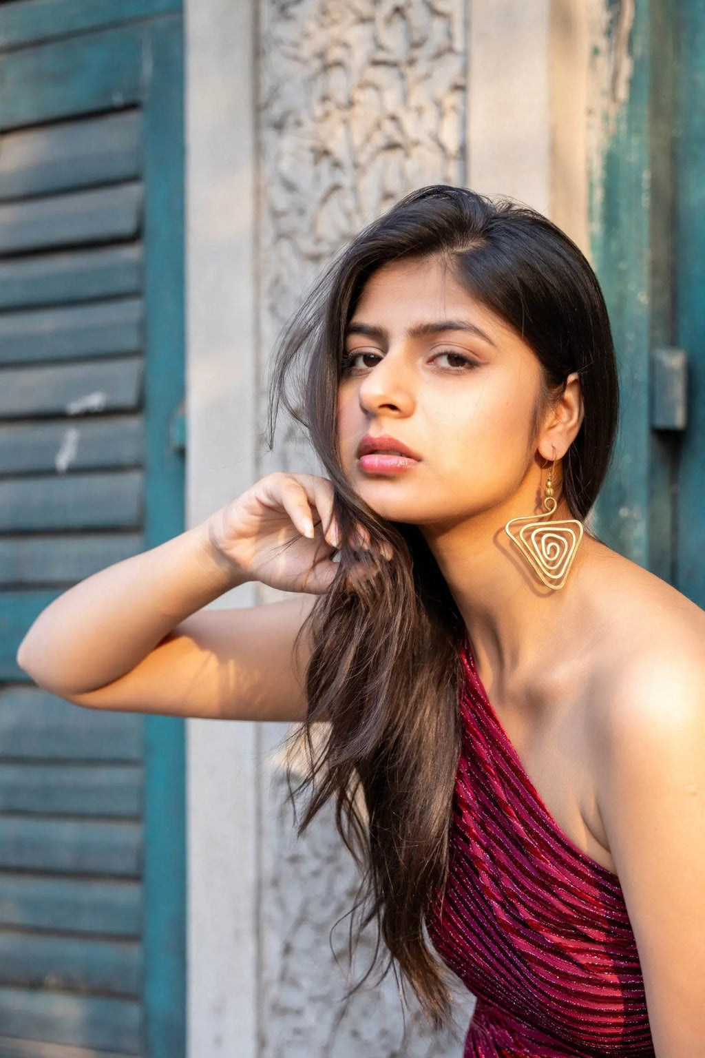 Artisanal Handcrafted Dokra Brass Triangular Spiral Earrings with Intricate Design and Craftsmanship - Lookandadorn.com