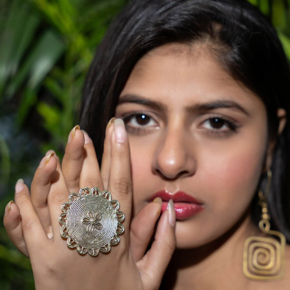 Handmade Floral Dokra Brass Adjustable Finger Ring - Unique Design, Durable Elegance for Any Outfit - Lookandadorn.com