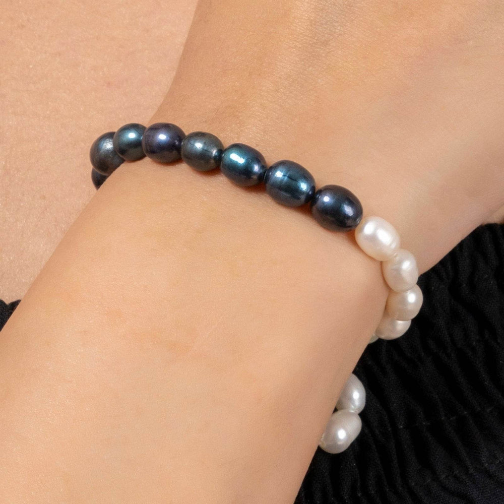 Handmade Freshwater Beige And Black Half And Half Pearl Bracelet - Elegant Statement Jewelry - Lookandadorn.com