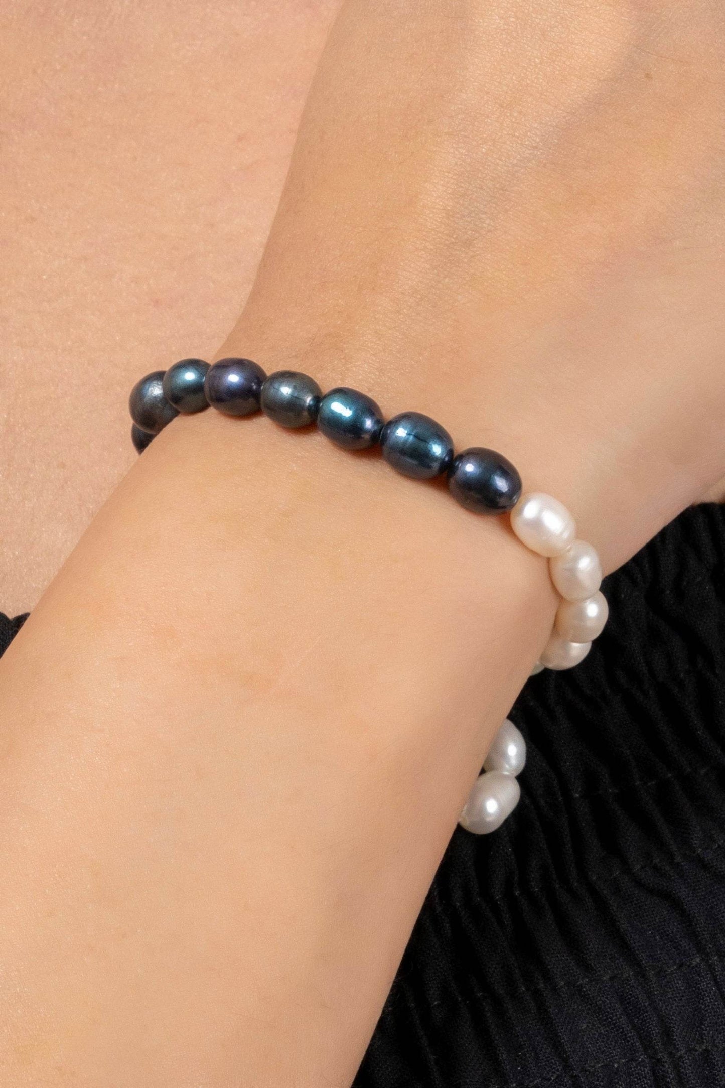 Handmade Freshwater Beige And Black Half And Half Pearl Bracelet - Elegant Statement Jewelry - Lookandadorn.com