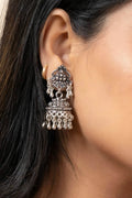 Handmade German Silver Designer Stud Jhumkas with Oxidized Finish Earrings for Daily Wear and Parties - Lookandadorn.com