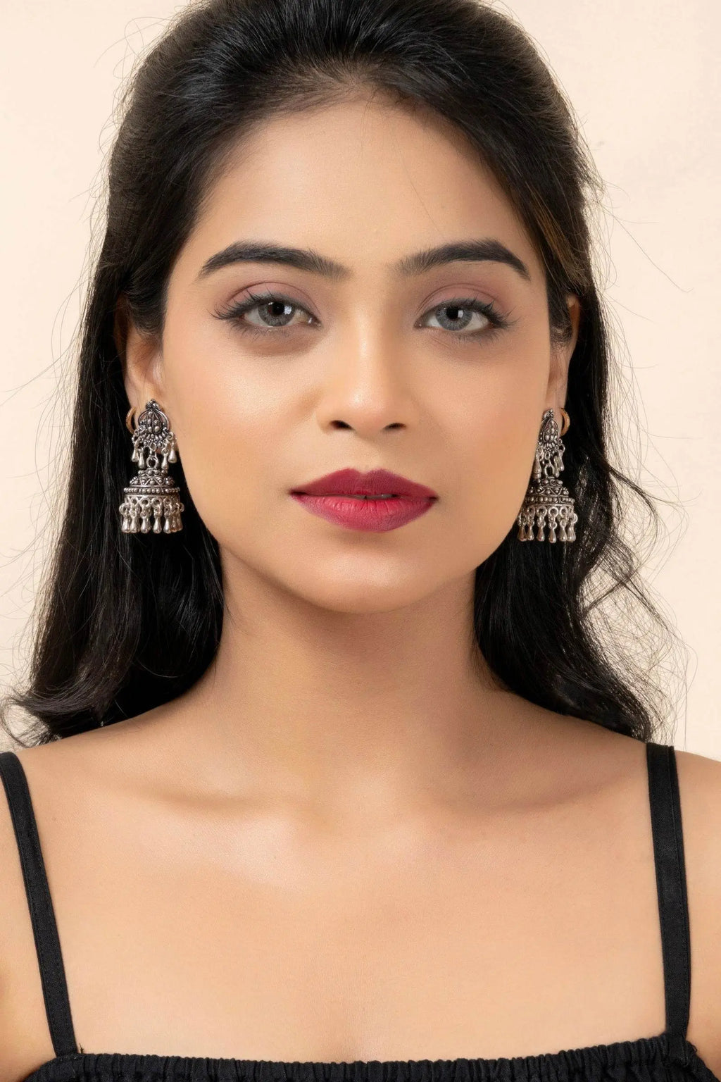 Handmade German Silver Designer Stud Jhumkas with Oxidized Finish Earrings for Daily Wear and Parties - Lookandadorn.com