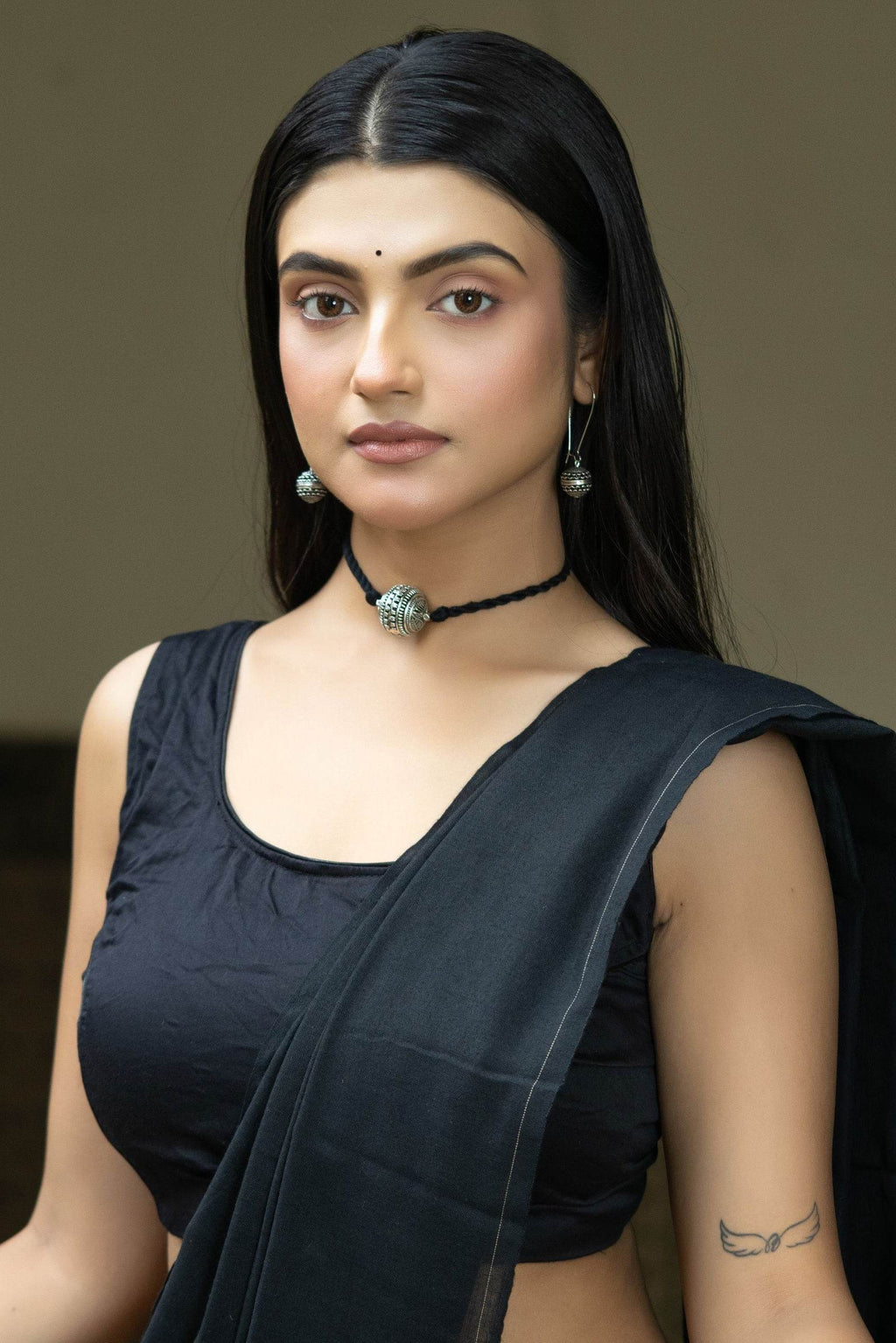 Handmade German Silver Focal Bead Choker Necklace Set with Black Dori and Earrings for Elegant Style - Lookandadorn.com
