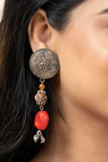 Handmade Silver Stud Earrings with Jasper and Coral