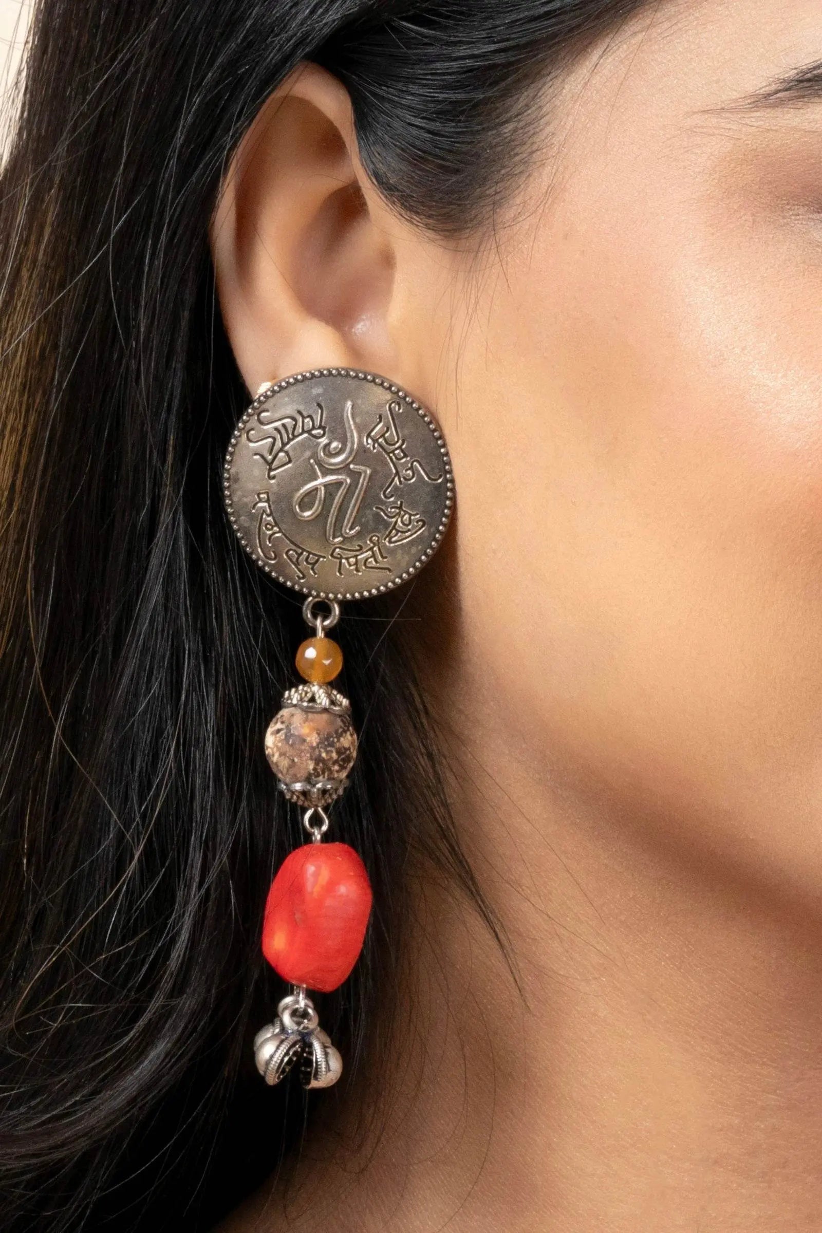 Handmade Silver Stud Earrings with Jasper and Coral
