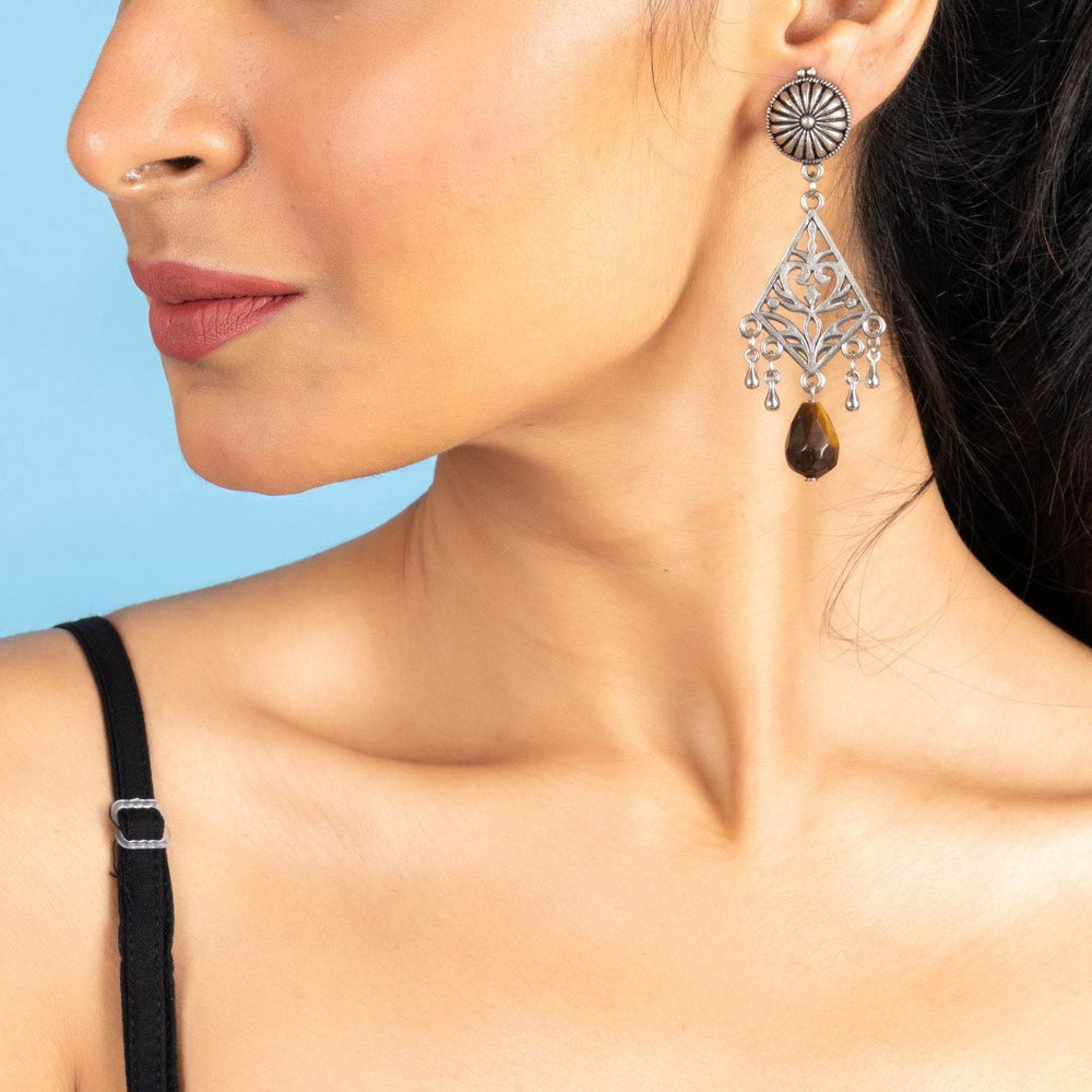 Handmade Semi-Precious Tiger Eye Stone with German Silver Stud Earrings for Elegant Style - Lookandadorn.com