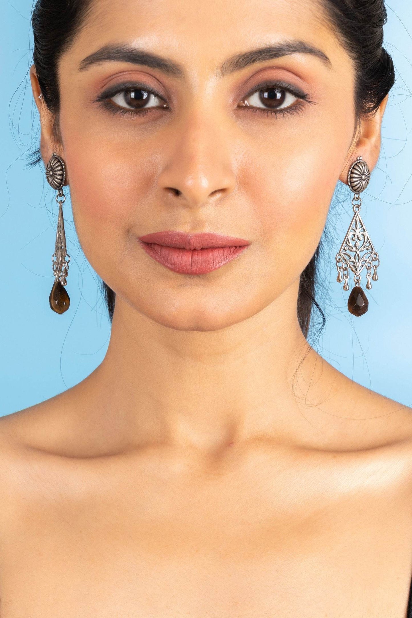 Handmade Semi-Precious Tiger Eye Stone with German Silver Stud Earrings for Elegant Style - Lookandadorn.com
