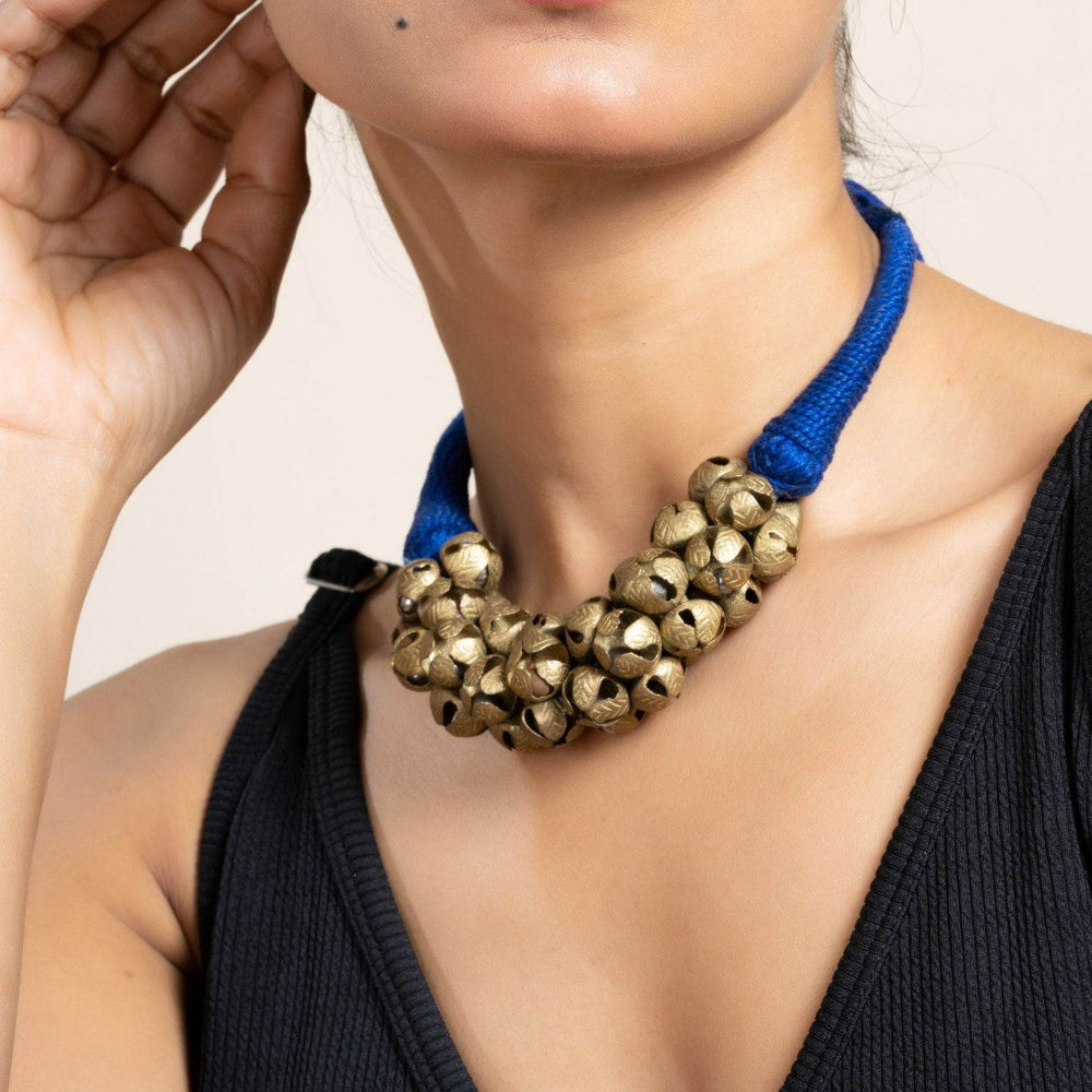 Handmade Golden Brass Ghungroo Necklace, Adjustable Dori, Unique Ghungroo Jewelry for Women - Lookandadorn.com