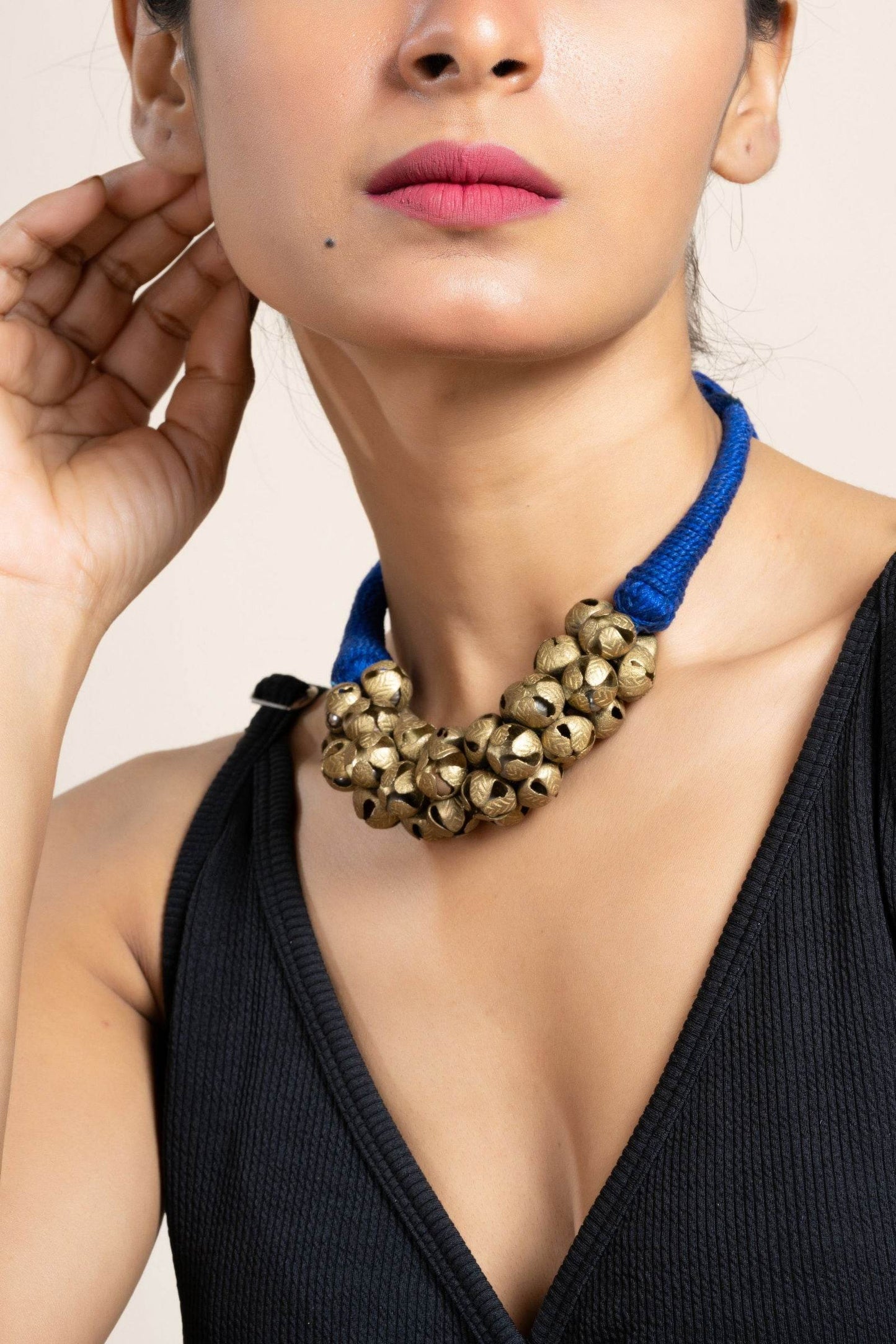 Handmade Golden Brass Ghungroo Necklace, Adjustable Dori, Unique Ghungroo Jewelry for Women - Lookandadorn.com