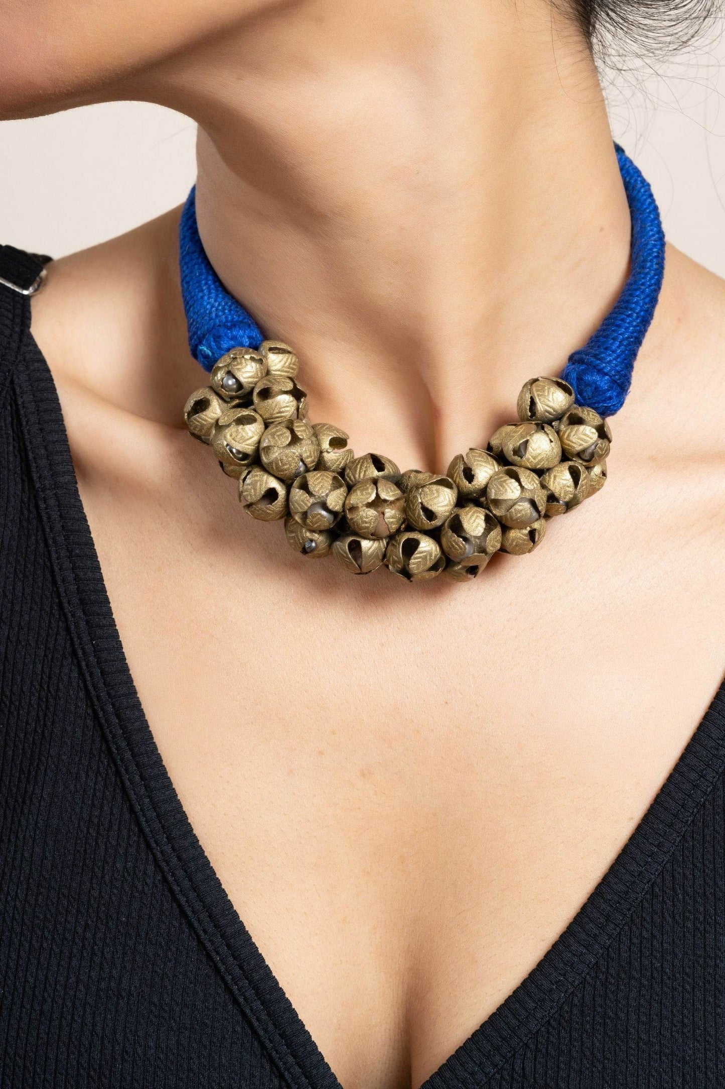 Handmade Golden Brass Ghungroo Necklace, Adjustable Dori, Unique Ghungroo Jewelry for Women - Lookandadorn.com