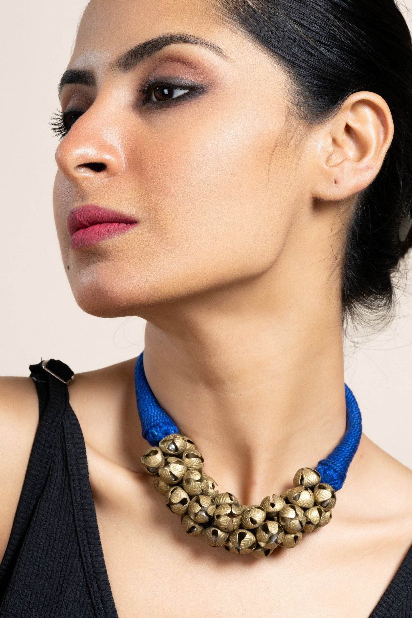 Handmade Golden Brass Ghungroo Necklace, Adjustable Dori, Unique Ghungroo Jewelry for Women - Lookandadorn.com