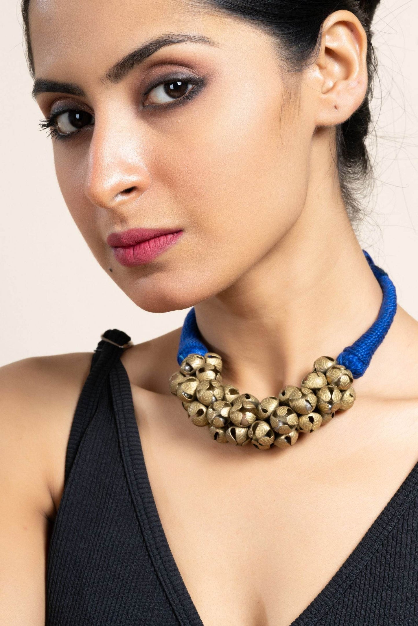 Handmade Golden Brass Ghungroo Necklace, Adjustable Dori, Unique Ghungroo Jewelry for Women - Lookandadorn.com